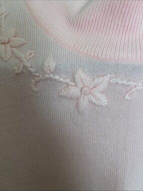 Rare Editions Pale Pink Mock Neck Sweater with Floral Embroidery